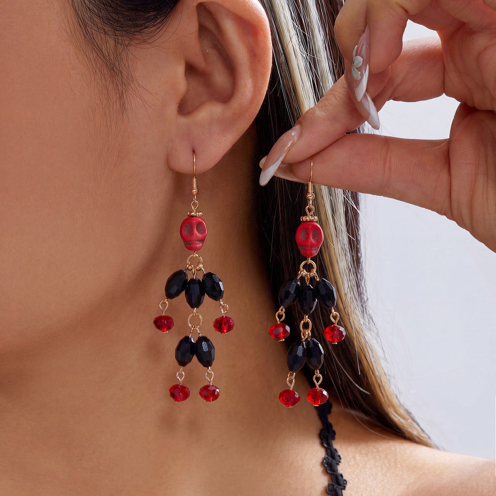 Beaded Skull Dangle Earrings for Halloween - NO-2
