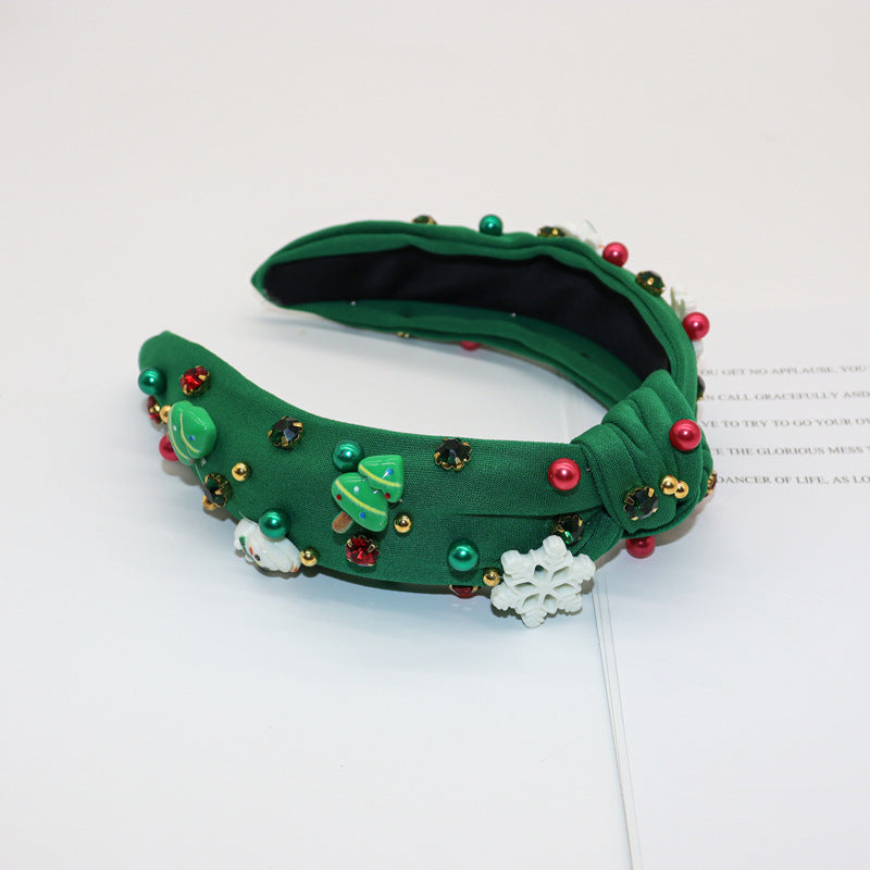 Mini Tree and Snowflake Beaded Headband - Green