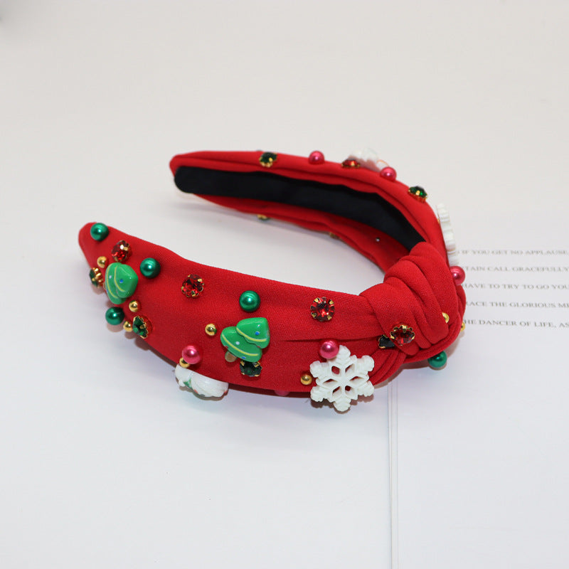 Mini Tree and Snowflake Beaded Headband - Red