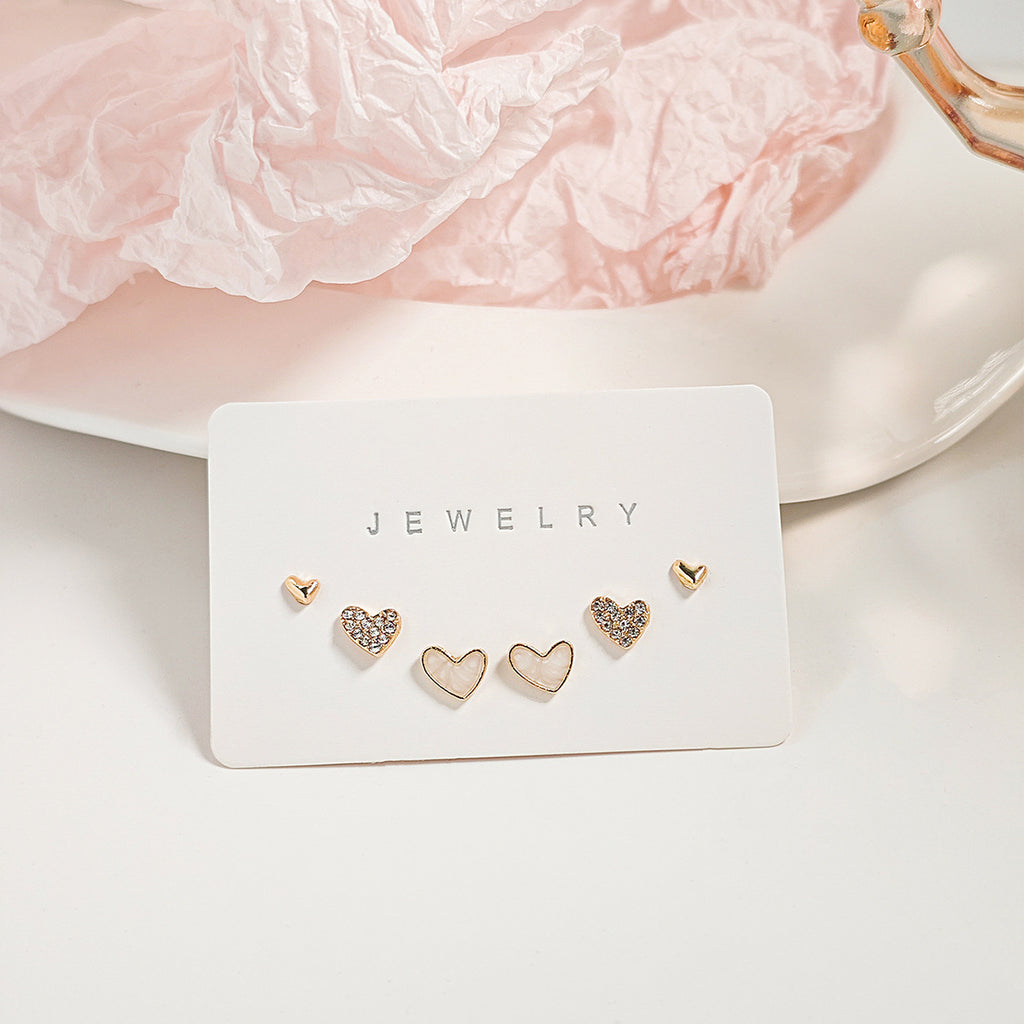 Heart Stud Earring Three Piece Set - Gold - 1