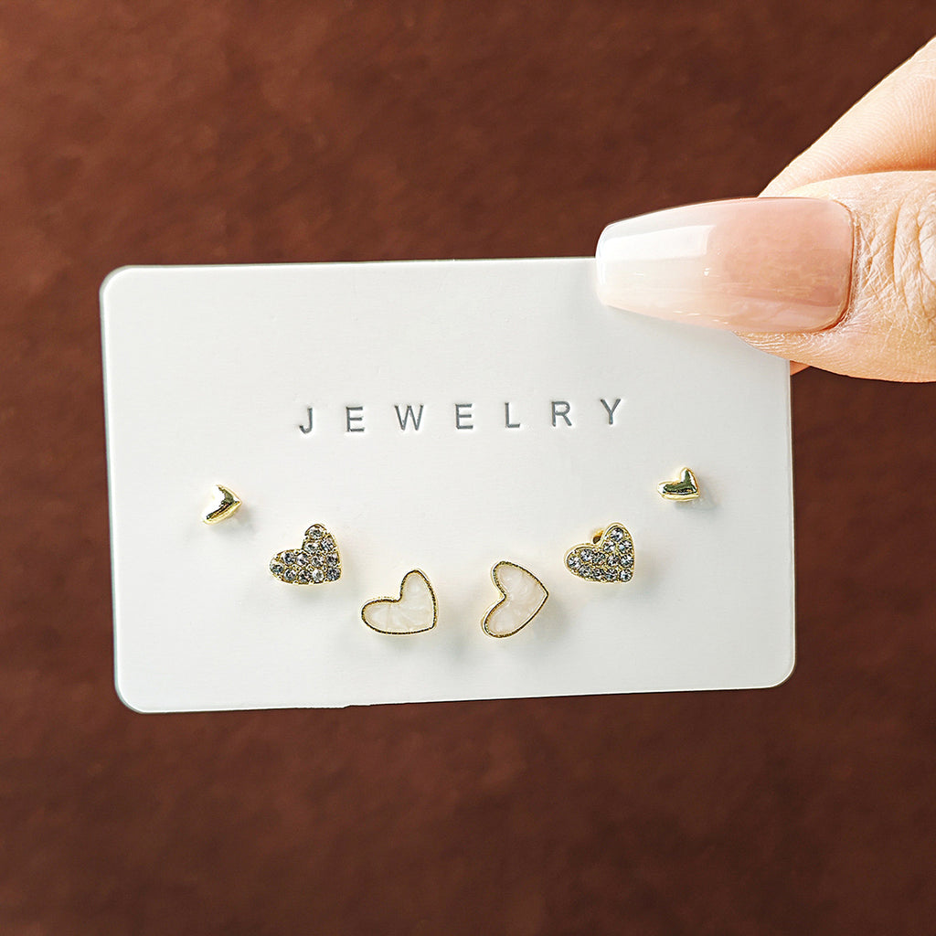 Heart Stud Earring Three Piece Set - Gold - 2