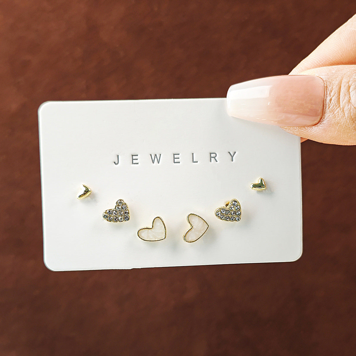 Heart Stud Earring Three Piece Set - Gold - 2
