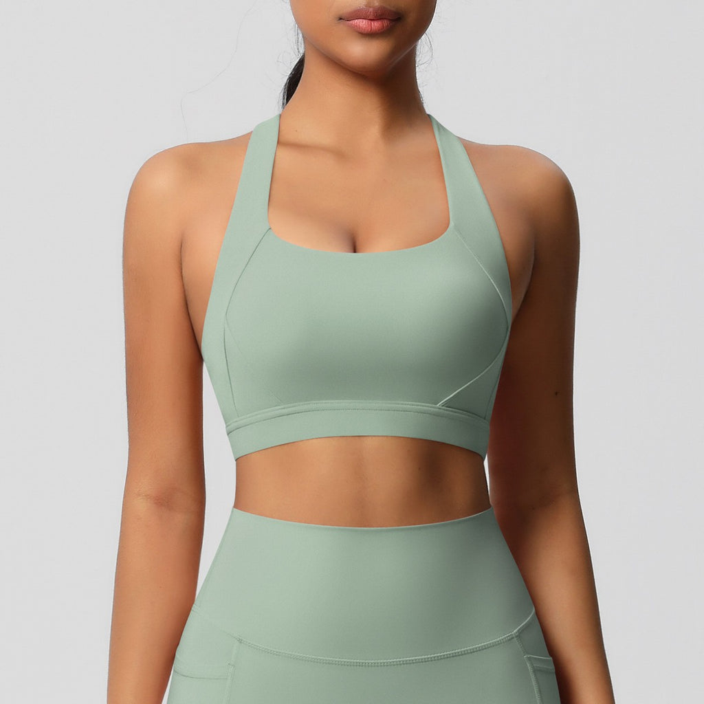Brushed Criss Cross Back Workout Sports Bra - Basil Green