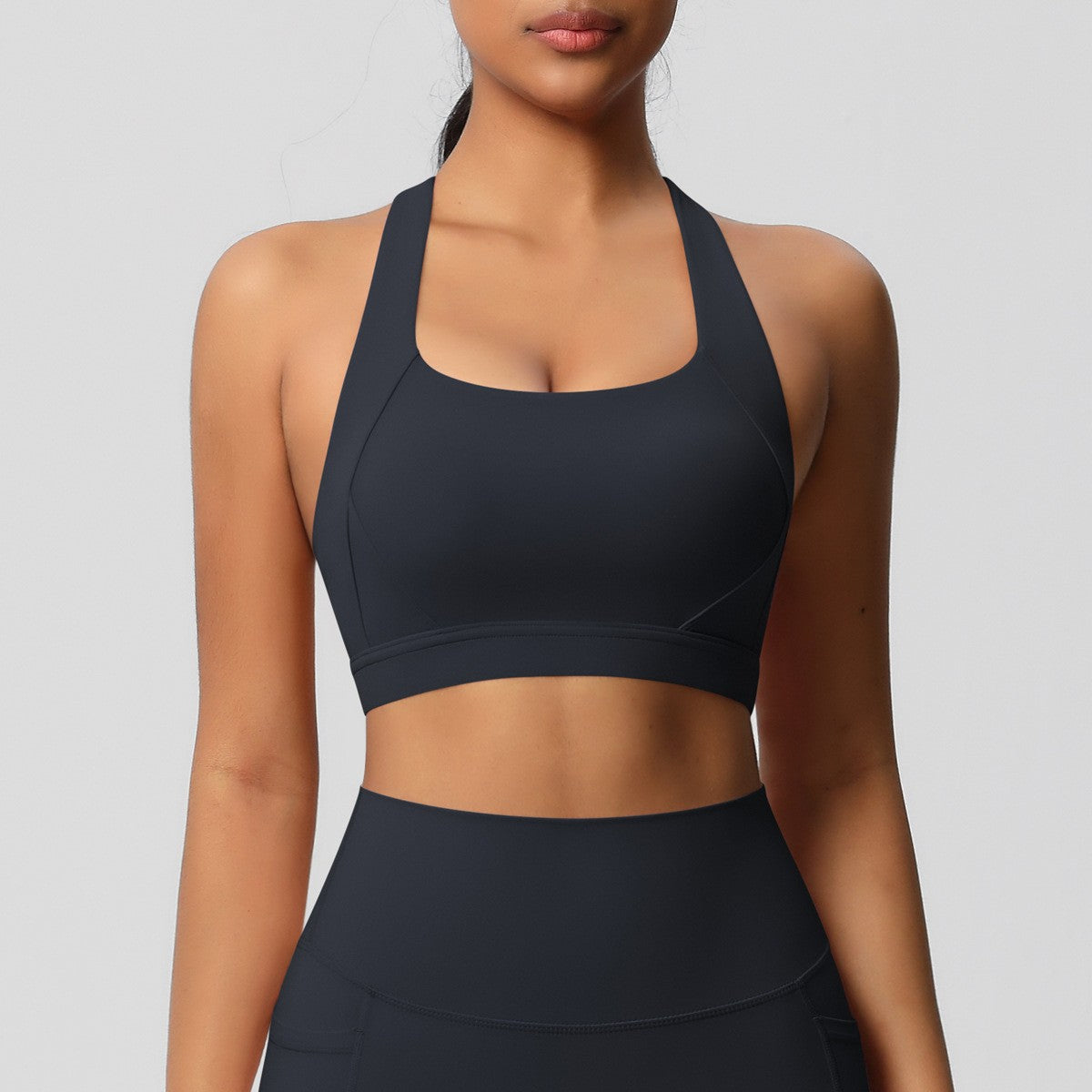 Brushed Criss Cross Back Workout Sports Bra - Black