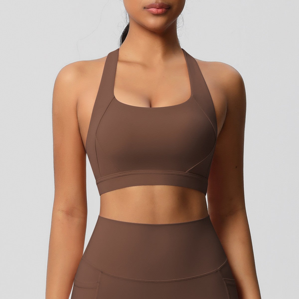 Brushed Criss Cross Back Workout Sports Bra - Chestnut