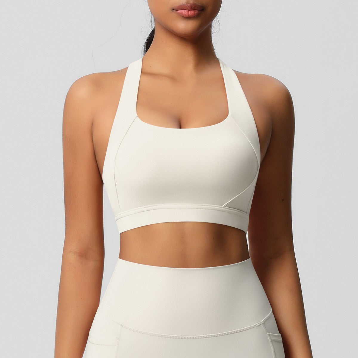 Brushed Criss Cross Back Workout Sports Bra - Ivory