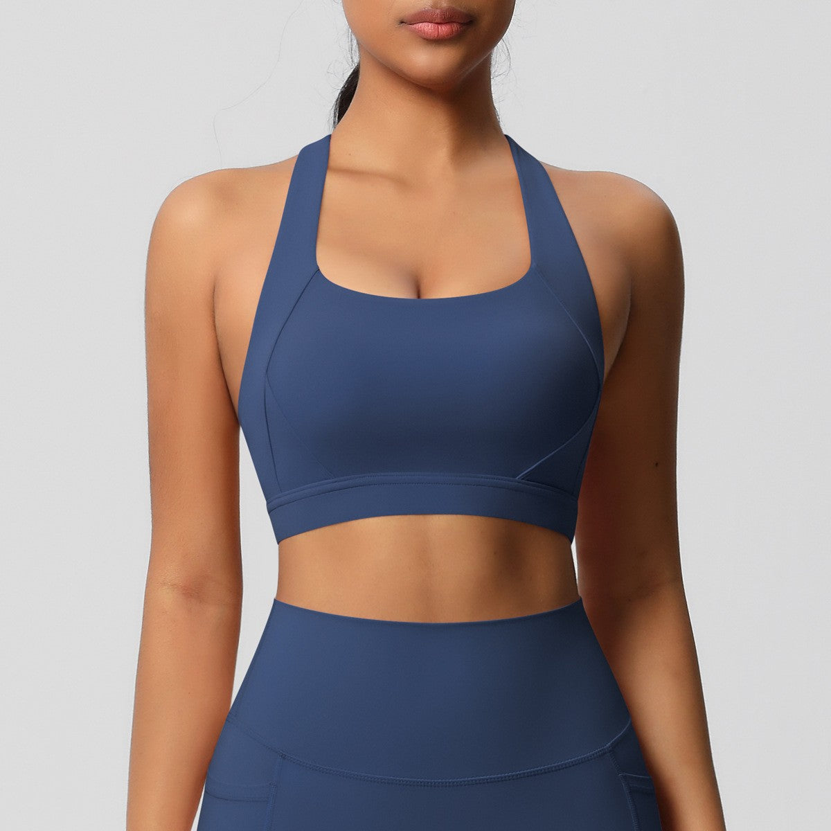 Brushed Criss Cross Back Workout Sports Bra - Navy