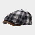 Plaid Paneled Ivy Beret With Faux Leather Brim - Black