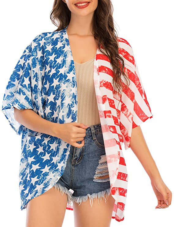 Stars And Stripes Open Front Kimono - Flag