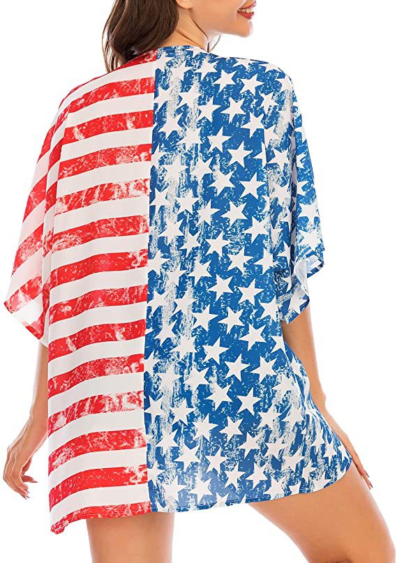 Stars And Stripes Open Front Kimono - Flag - 2