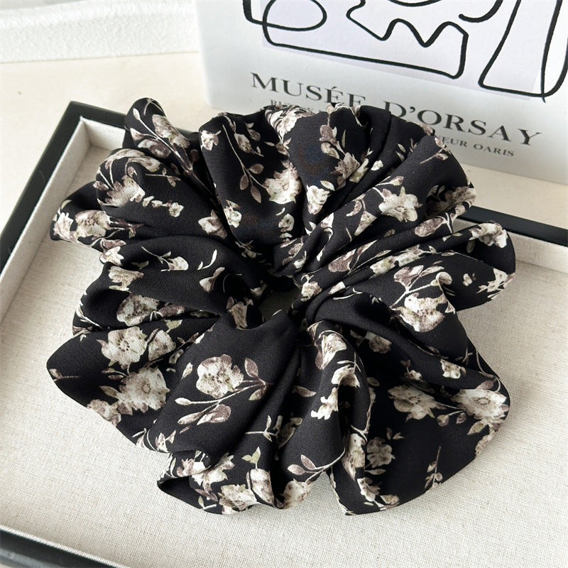 Oversized Floral Satin Scrunchie - Tulip_black