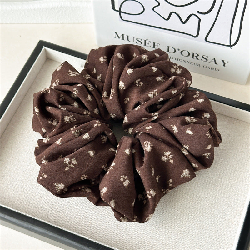 Oversized Floral Satin Scrunchie - coffee