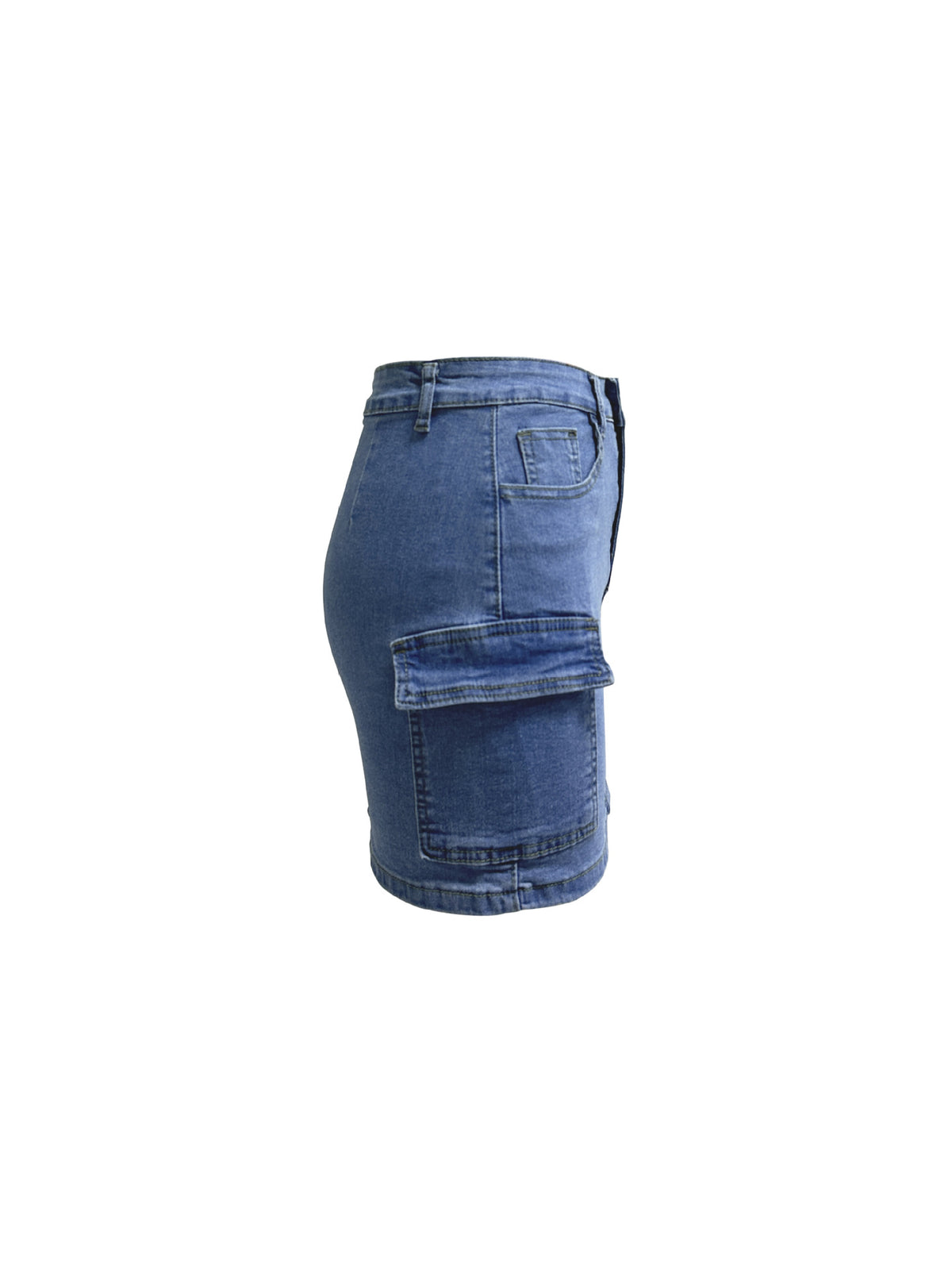 Stretch Denim Mini Skirt With Cargo Pockets - Blue - 2