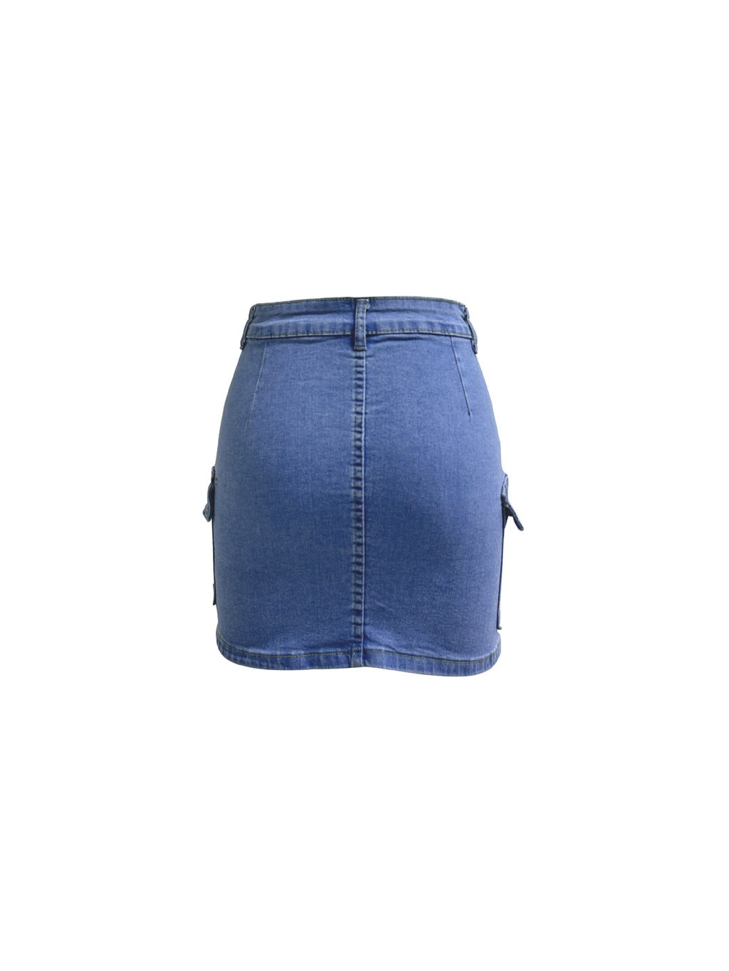 Stretch Denim Mini Skirt With Cargo Pockets - Blue - 4