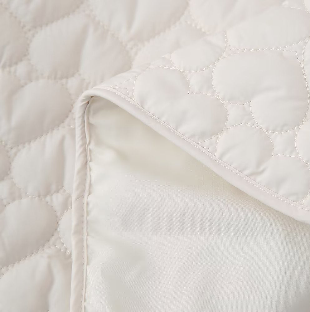 Heart Quilted Collarless Snap Jacket - White - 3