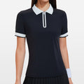 Contrast Trim Zip Placket Slim Fit Tennis Golf Polo - Black White