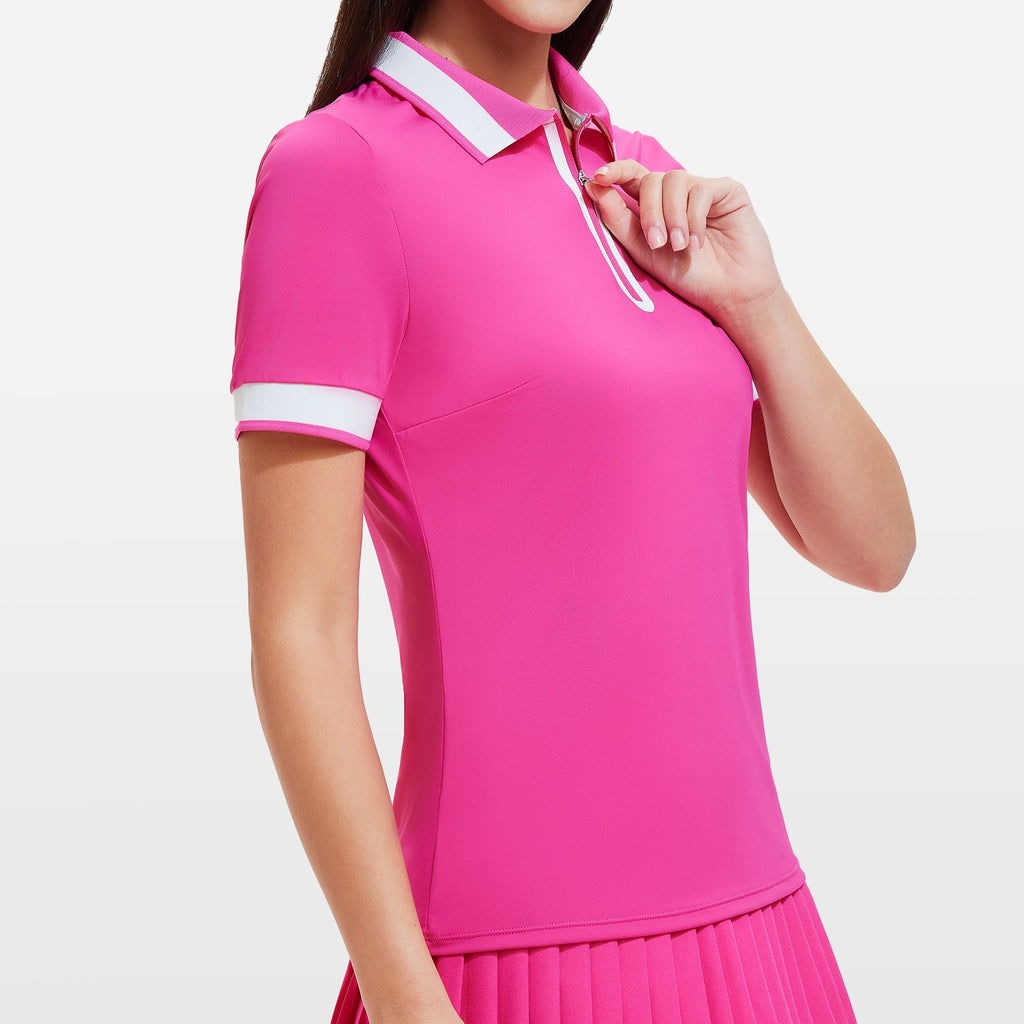 Contrast Trim Zip Placket Slim Fit Tennis Golf Polo