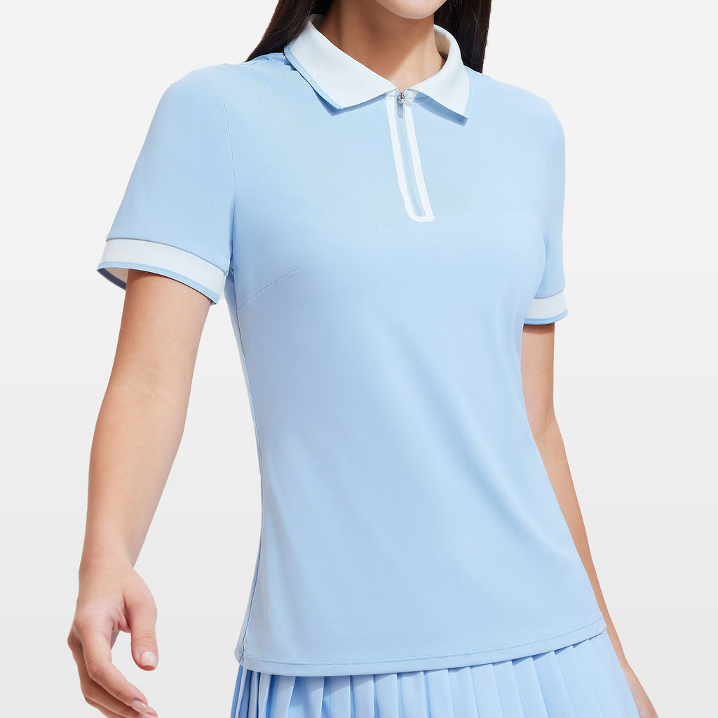 Contrast Trim Zip Placket Slim Fit Tennis Golf Polo
