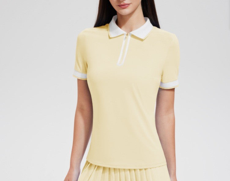 Contrast Trim Zip Placket Slim Fit Tennis Golf Polo