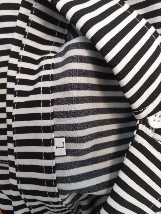 Striped Button Down Shirt Roll Tab Sleeves - Black - 2