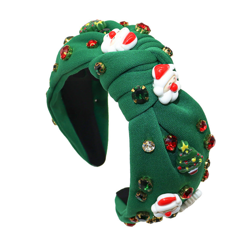 Rhinestone Santa and Tree Knot Headband - Green