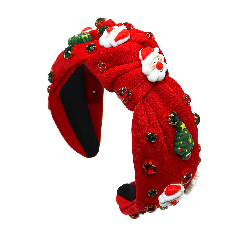 Rhinestone Santa and Tree Knot Headband - Red