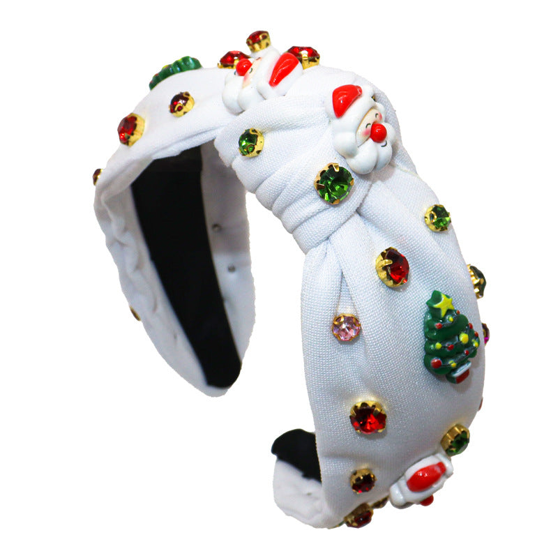 Rhinestone Santa and Tree Knot Headband - White
