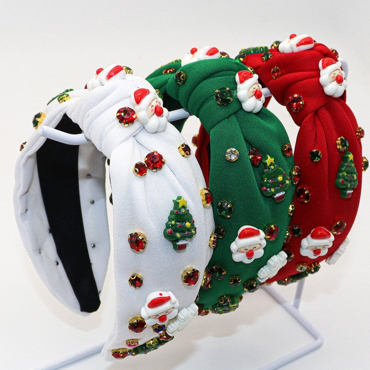 Rhinestone Santa and Tree Knot Headband