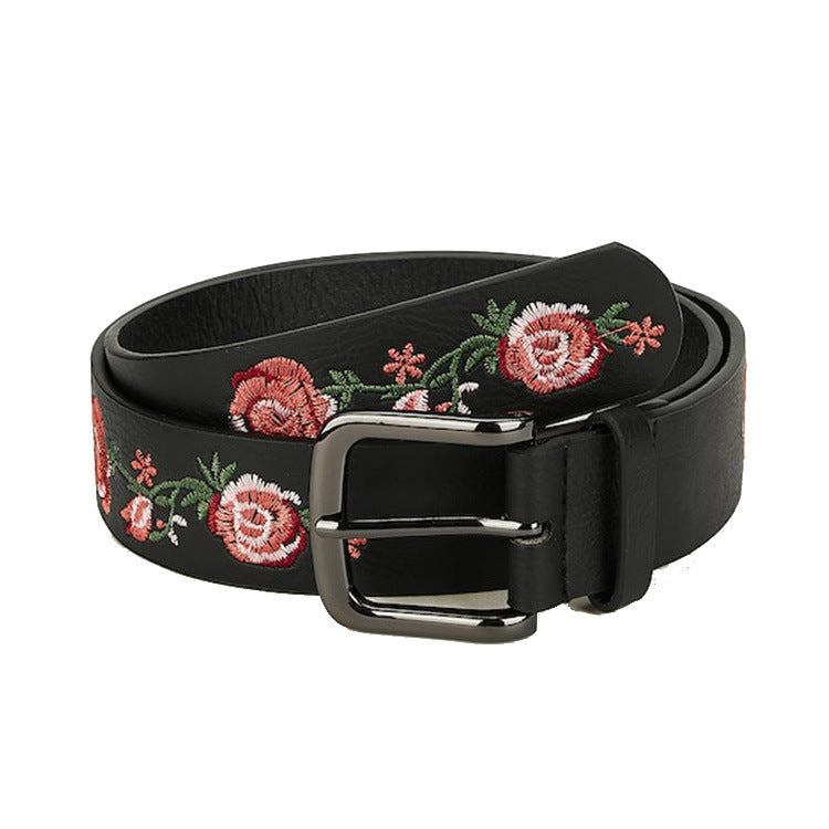 Rose Print Slim Leather Look Belt