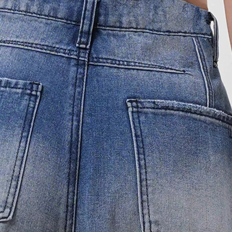 Ripped Knee Barrel Leg Baggy Jeans - Dark - 3