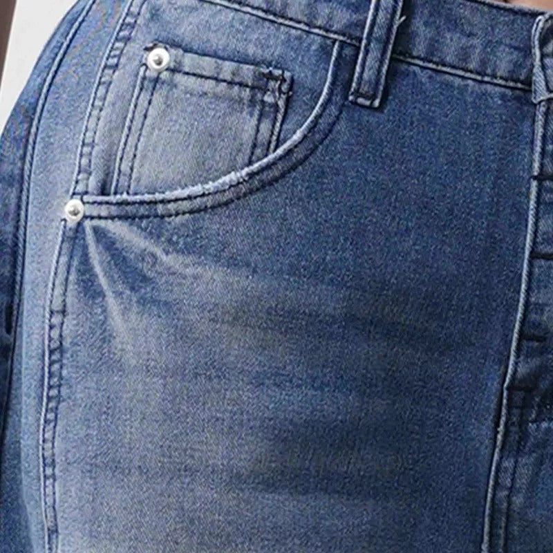 Ripped Knee Barrel Leg Baggy Jeans - Dark - 4