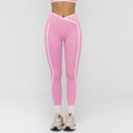 Contrast Piped Crossover High Waist Yoga Leggings - Blossom Pink