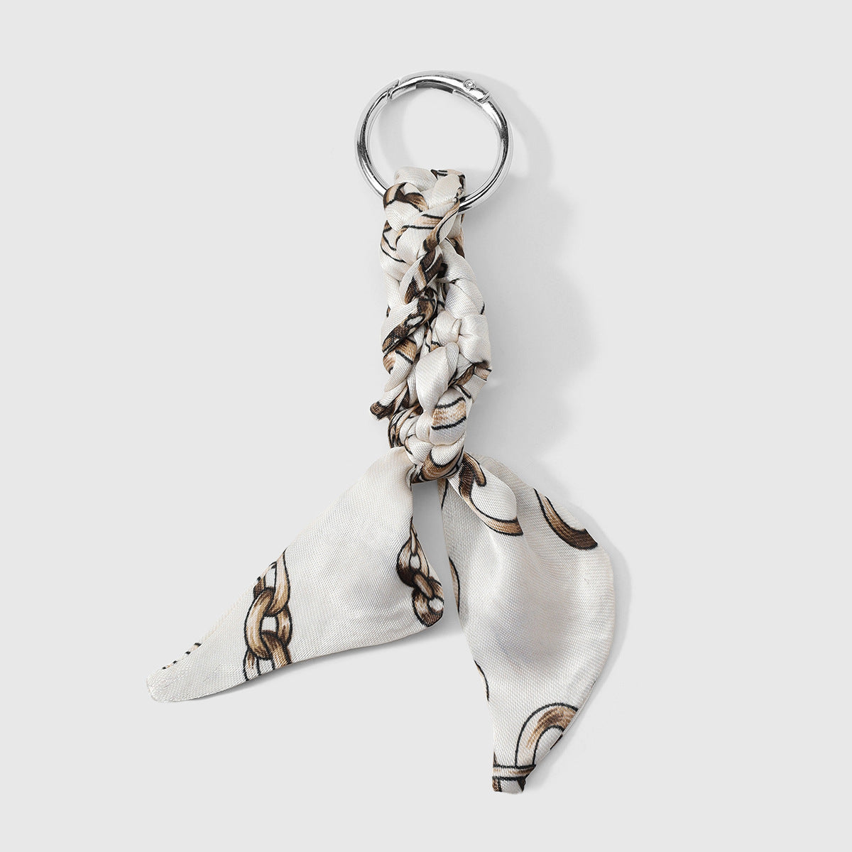 Printed Scarf Bow Bag Charm Keychain - Beige