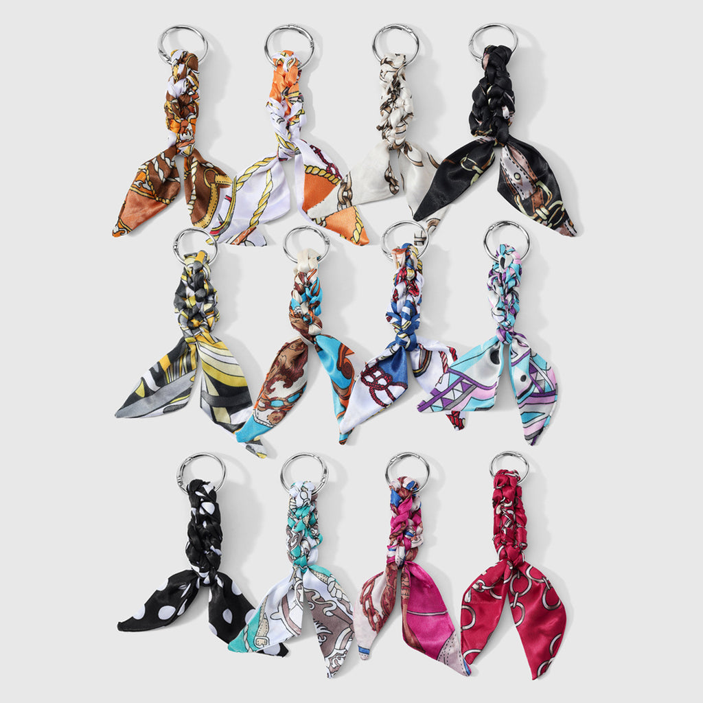 Printed Scarf Bow Bag Charm Keychain - PolkaDot