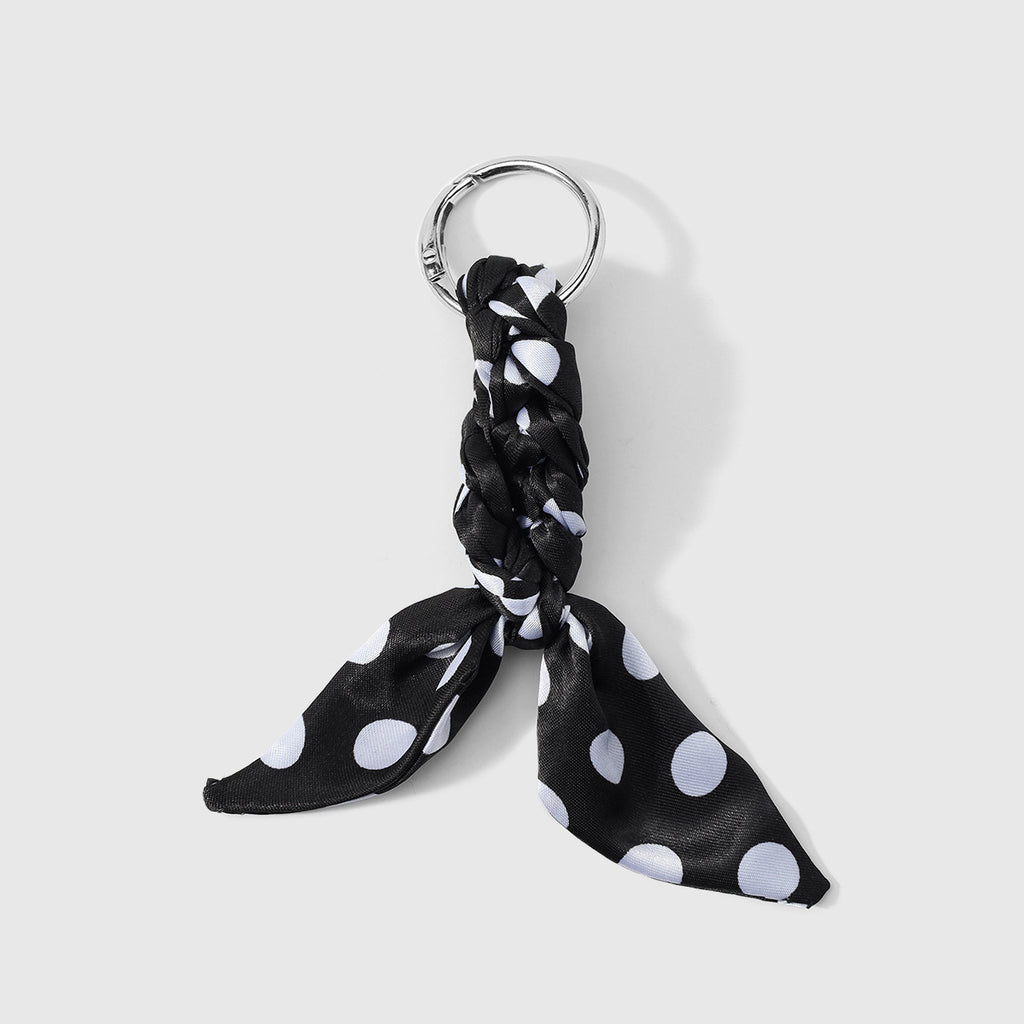Printed Scarf Bow Bag Charm Keychain - PolkaDot - 1