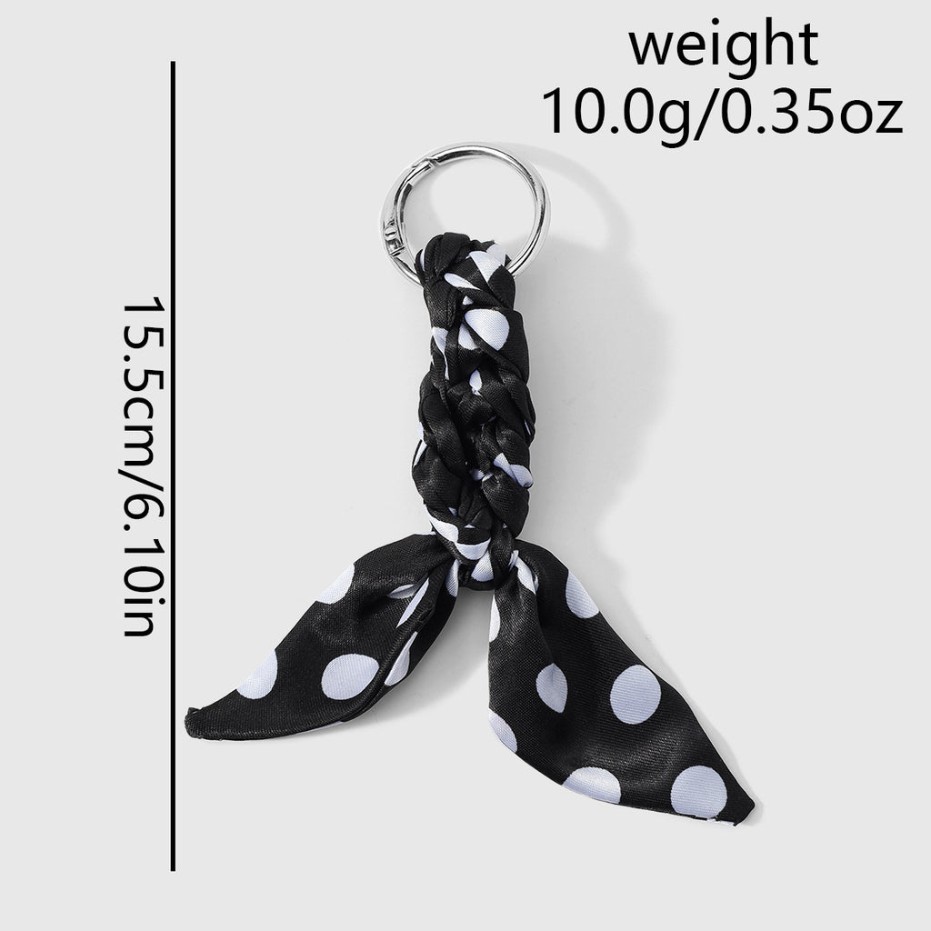 Printed Scarf Bow Bag Charm Keychain - PolkaDot - 2
