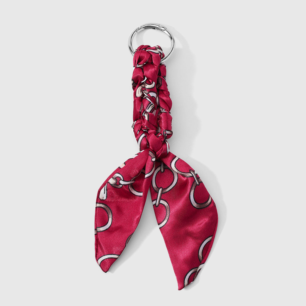 Printed Scarf Bow Bag Charm Keychain - Red