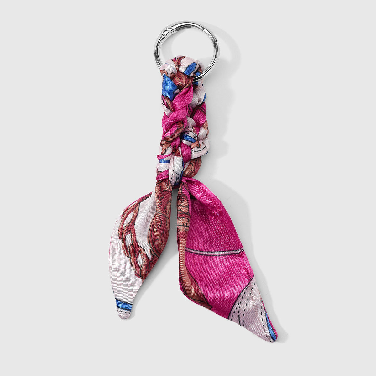 Printed Scarf Bow Bag Charm Keychain - RoseRed