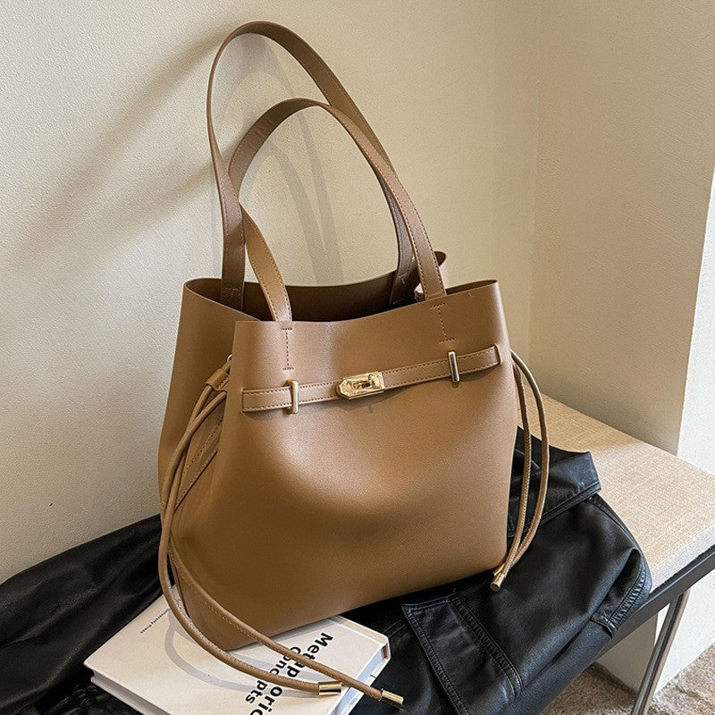 Belted Drawstring Bucket Tote Bag