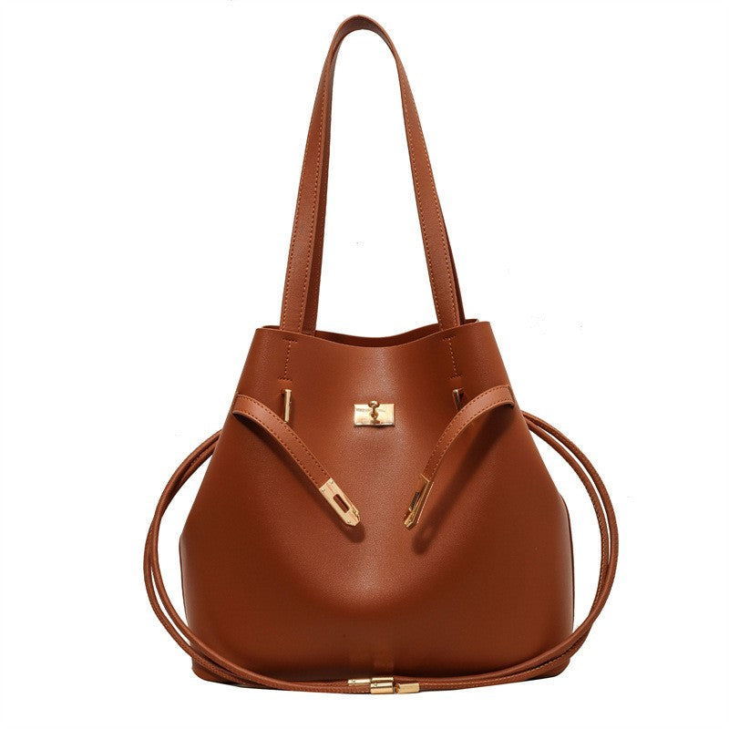 Belted Drawstring Bucket Tote Bag