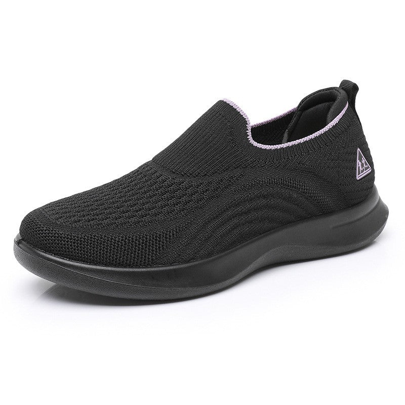 Wave Knit Lightweight Slip-On Walking Sneakers - Black