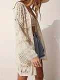 Crochet Lace Open Front Boho Cardigan - Apricot
