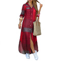 Printed Button Front Maxi Shirt Dress - NO06