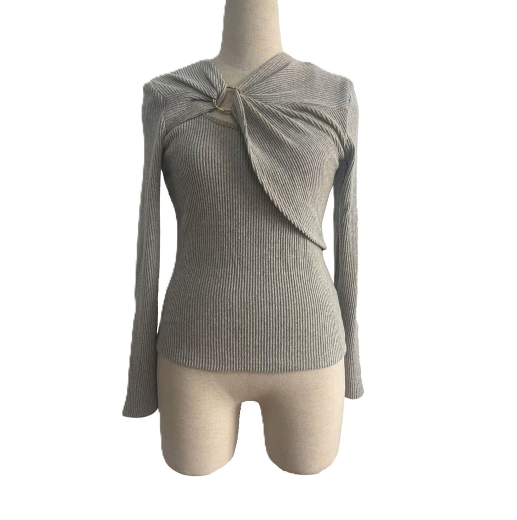 Ring Buckle Twist Front Cut Out Blouse - Khaki