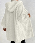 Cable Textured Plush Hooded Longline Coat - White
