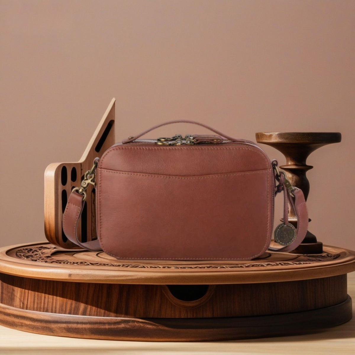 Double Zip Camera Crossbody Bag With Top Handle