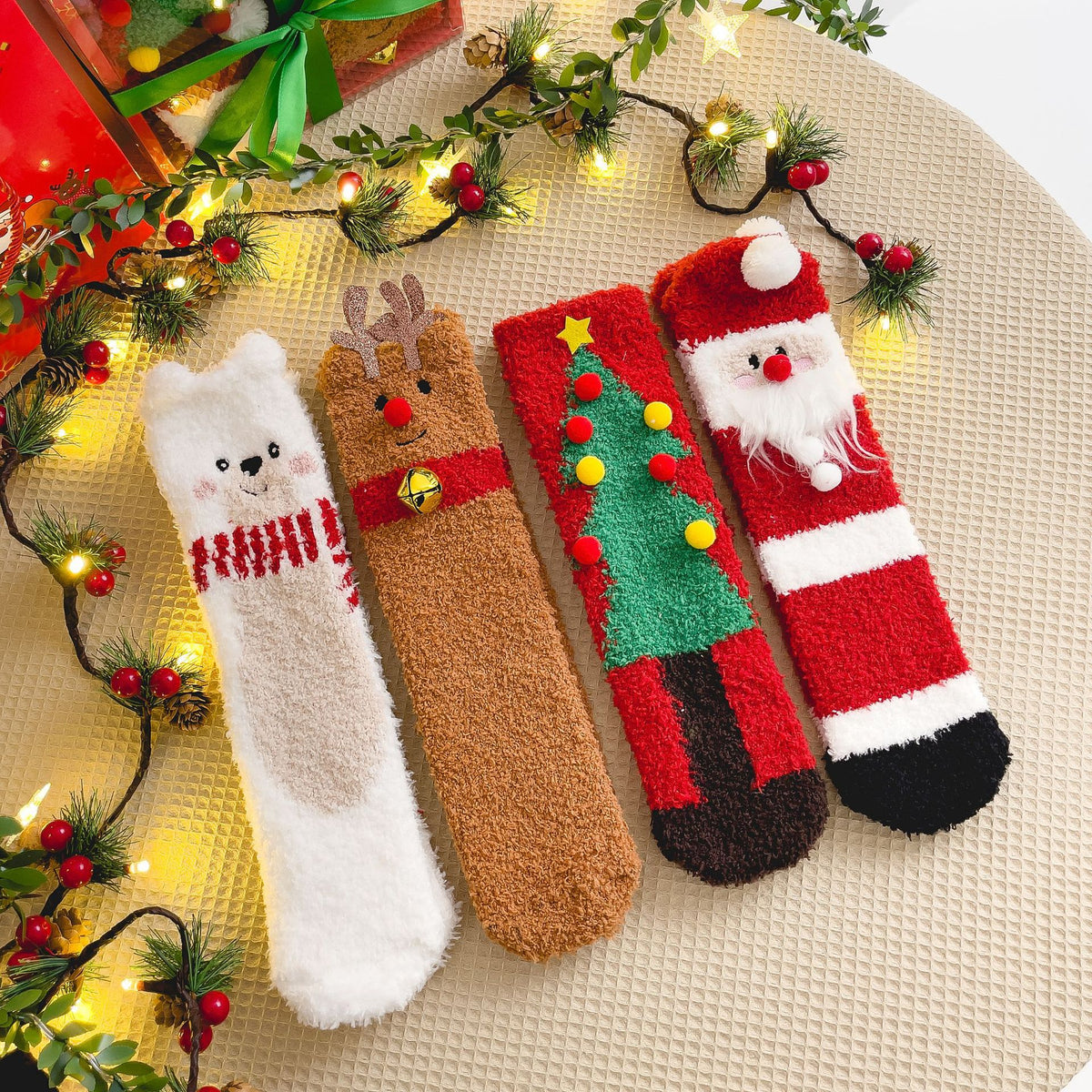 Fluffy Christmas Character Novelty Socks - Bear