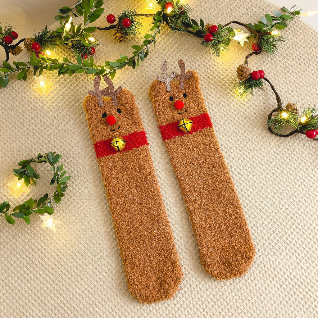 Fluffy Christmas Character Novelty Socks - Elk