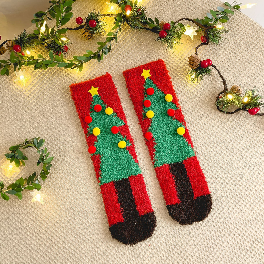Fluffy Christmas Character Novelty Socks - Tree