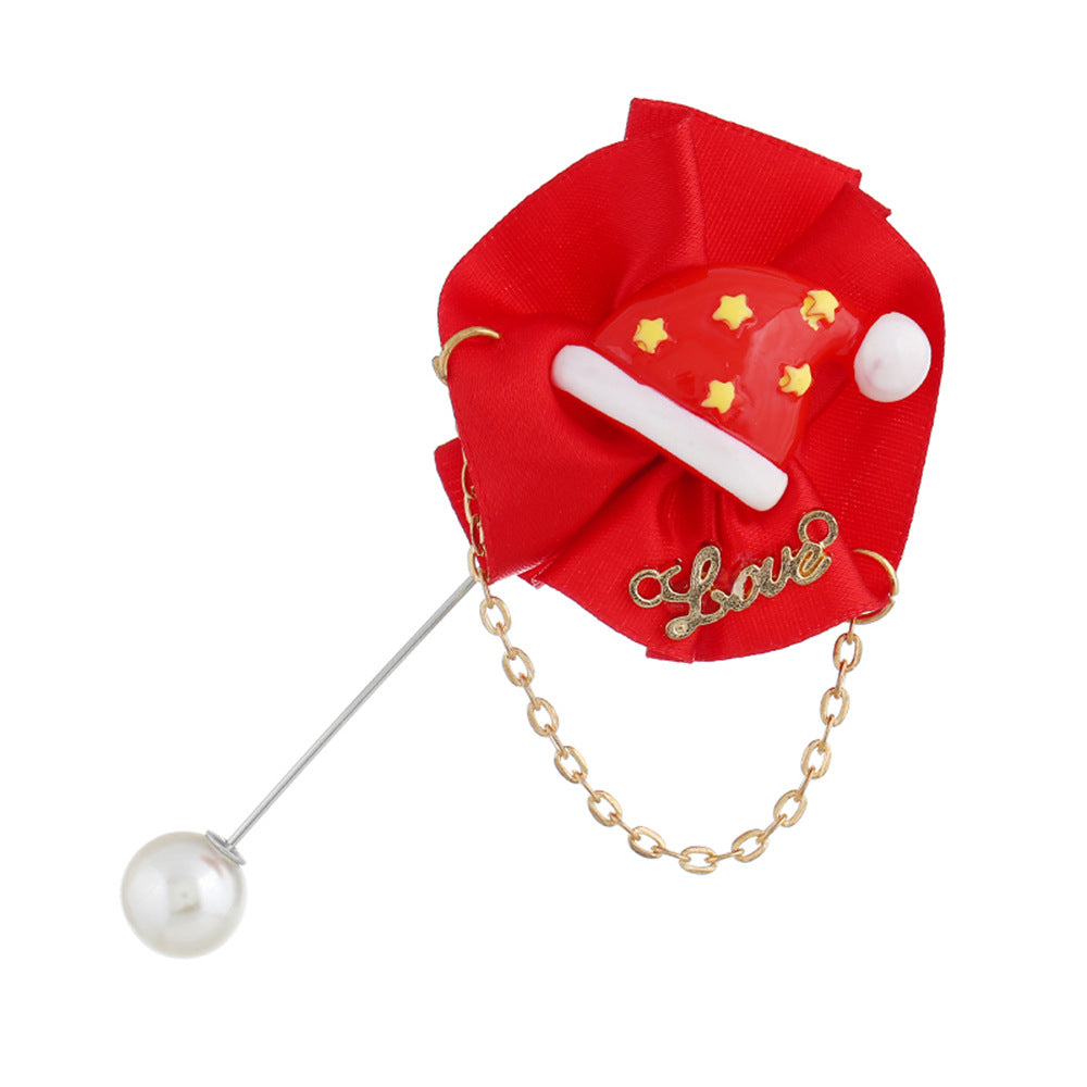 Fabric Rosette Pearl Stick Brooch - Hat